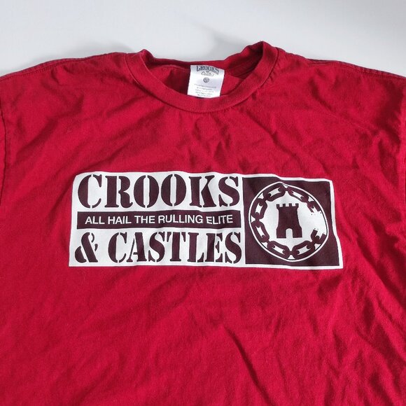 Crooks & Castles short sleeve T-shirt burgundy with graphic design men's size L - Picture 2 of 8